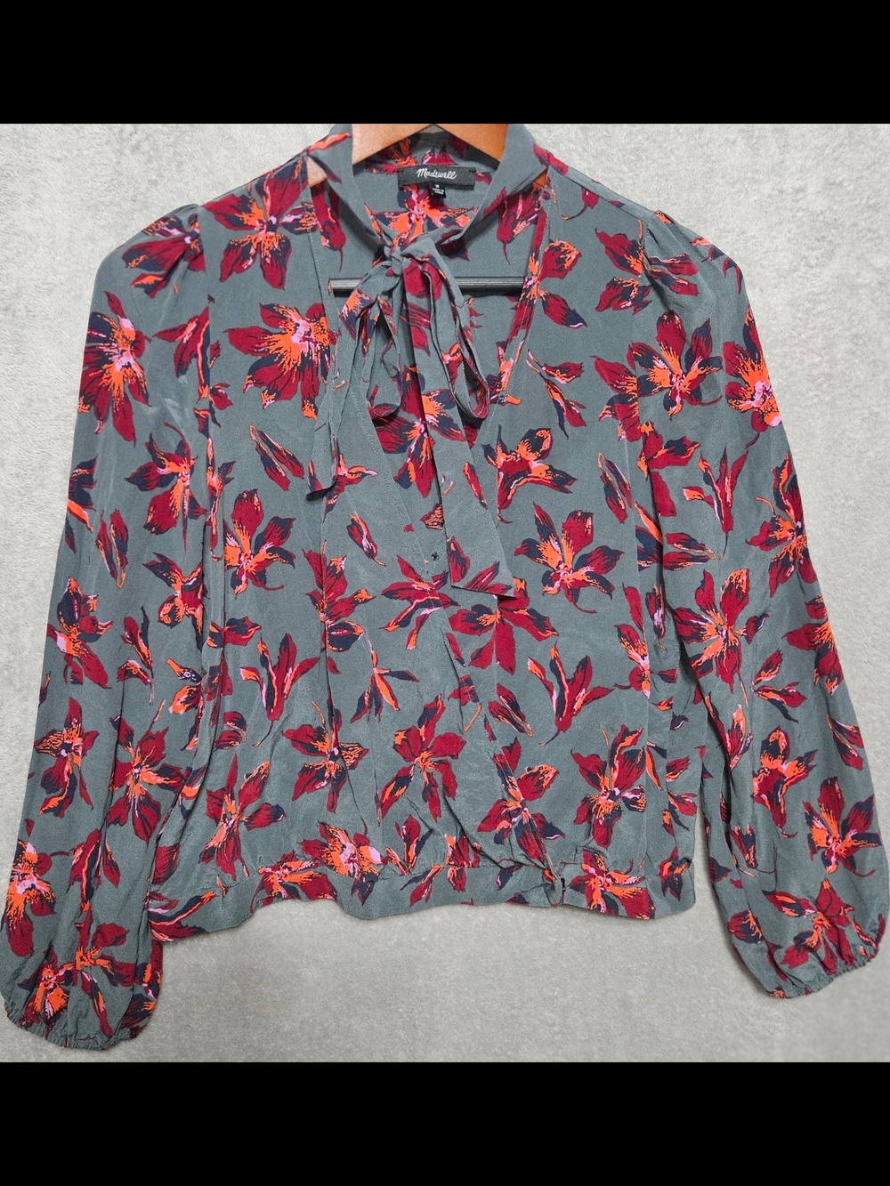 Madewell Silk Tie-Neck Wrap Top in Winter Orchid Size M